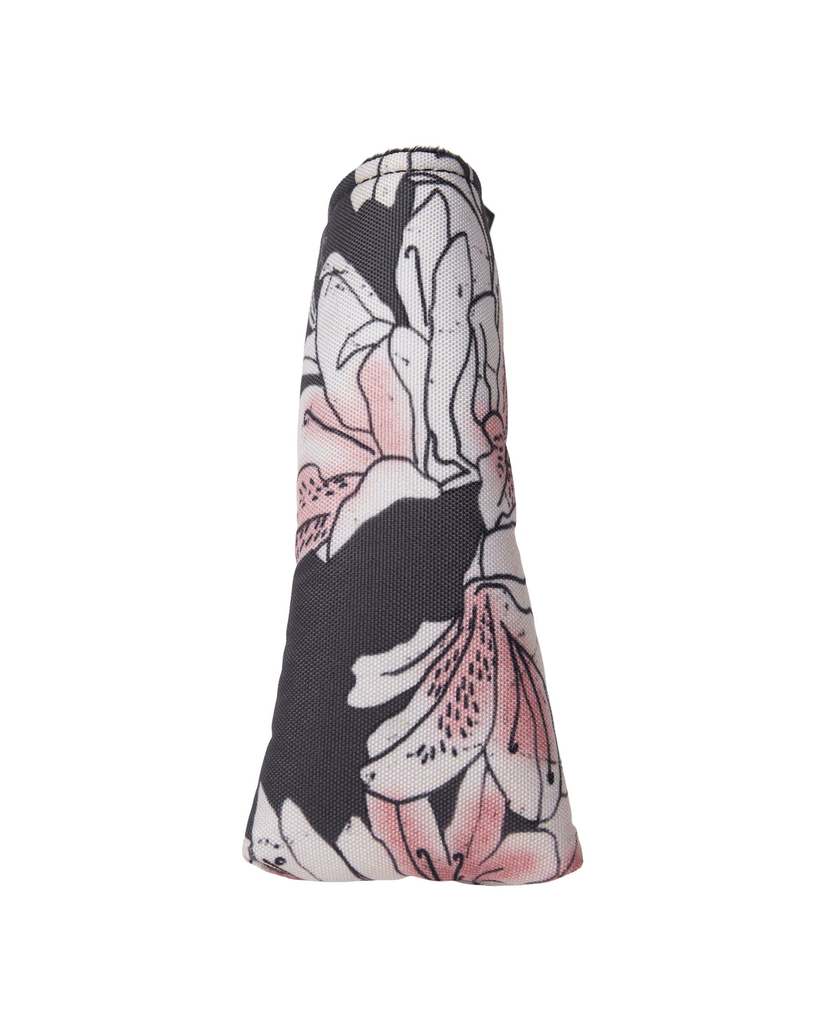 Front of an azalea blade headcover featuring an all-over pink and white floral graphic on a dark background.