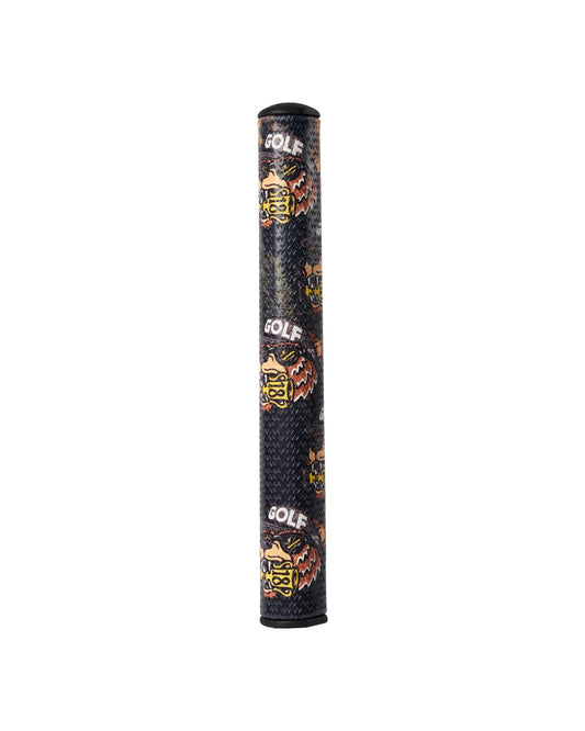 Black putter grip with a textured surface and an all-over repeating bear graphic motif.