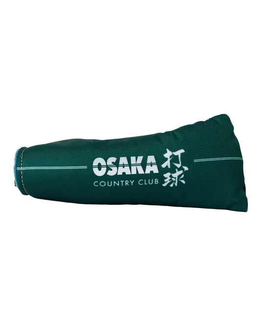 Alpine green headcover featuring a white Osaka Country Club logo and Japanese script alongside a thin stripe.