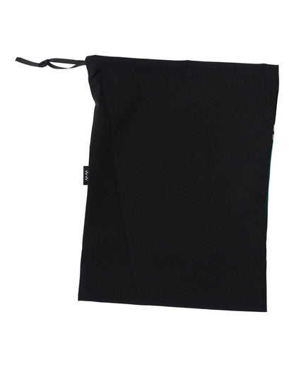 Black carry bag for the Peace Spray Jacket, featuring a drawstring closure and a small side label tag.