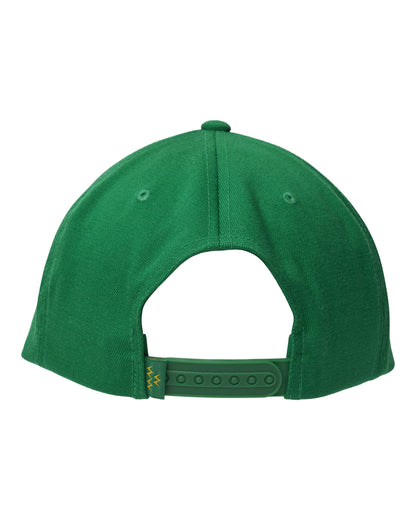Back of a Masters green five-panel snapback cap with an adjustable plastic strap.