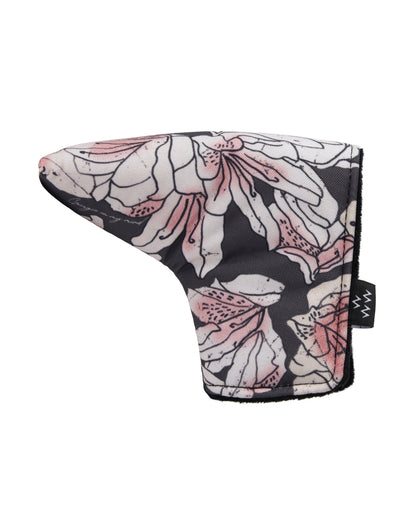 Azalea headcover featuring a pink and white floral graphic print on dark background with small black tab.