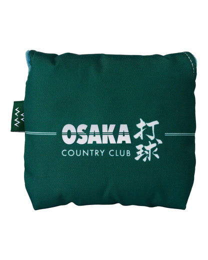 Alpine green mallet putter headcover featuring a white Osaka Country Club graphic and side tag.