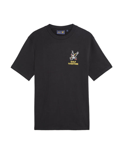 Phantom black t-shirt with a printed winged golf ball design and yellow Golf Together text on the chest.