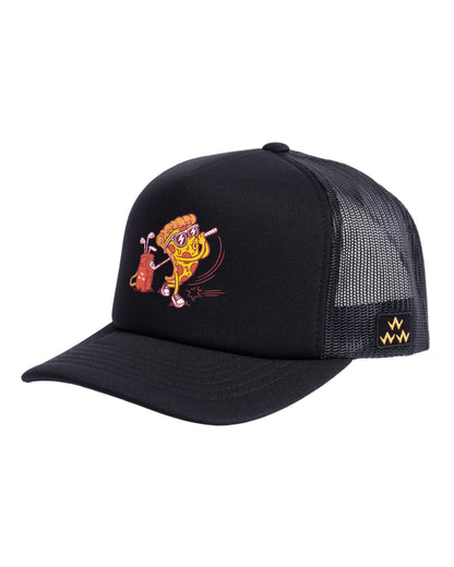birds of condor black pizza slice golf swing trucker hat