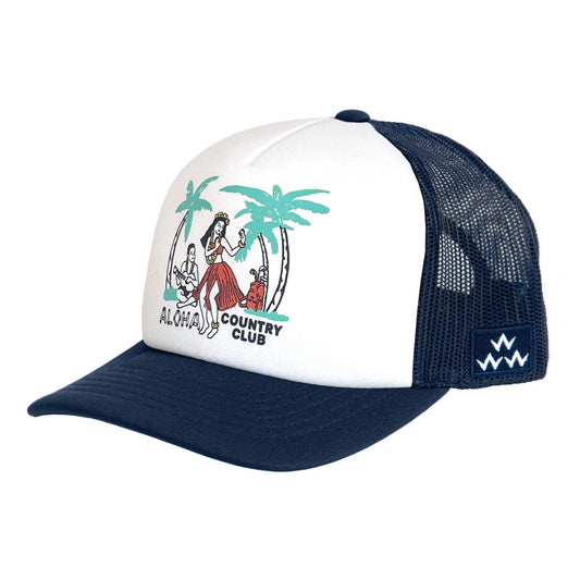 birds of condor aloha country club trucker hat for Hawaiian dreams and palm trees