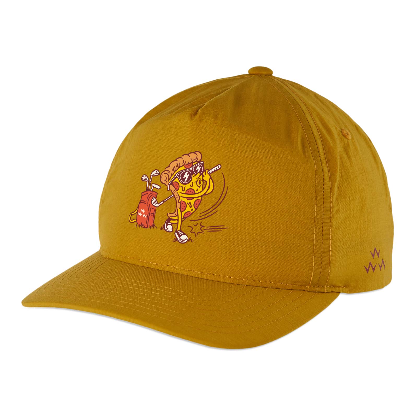 birds of condor mustard yellow pizza slice golf swing nylon hat